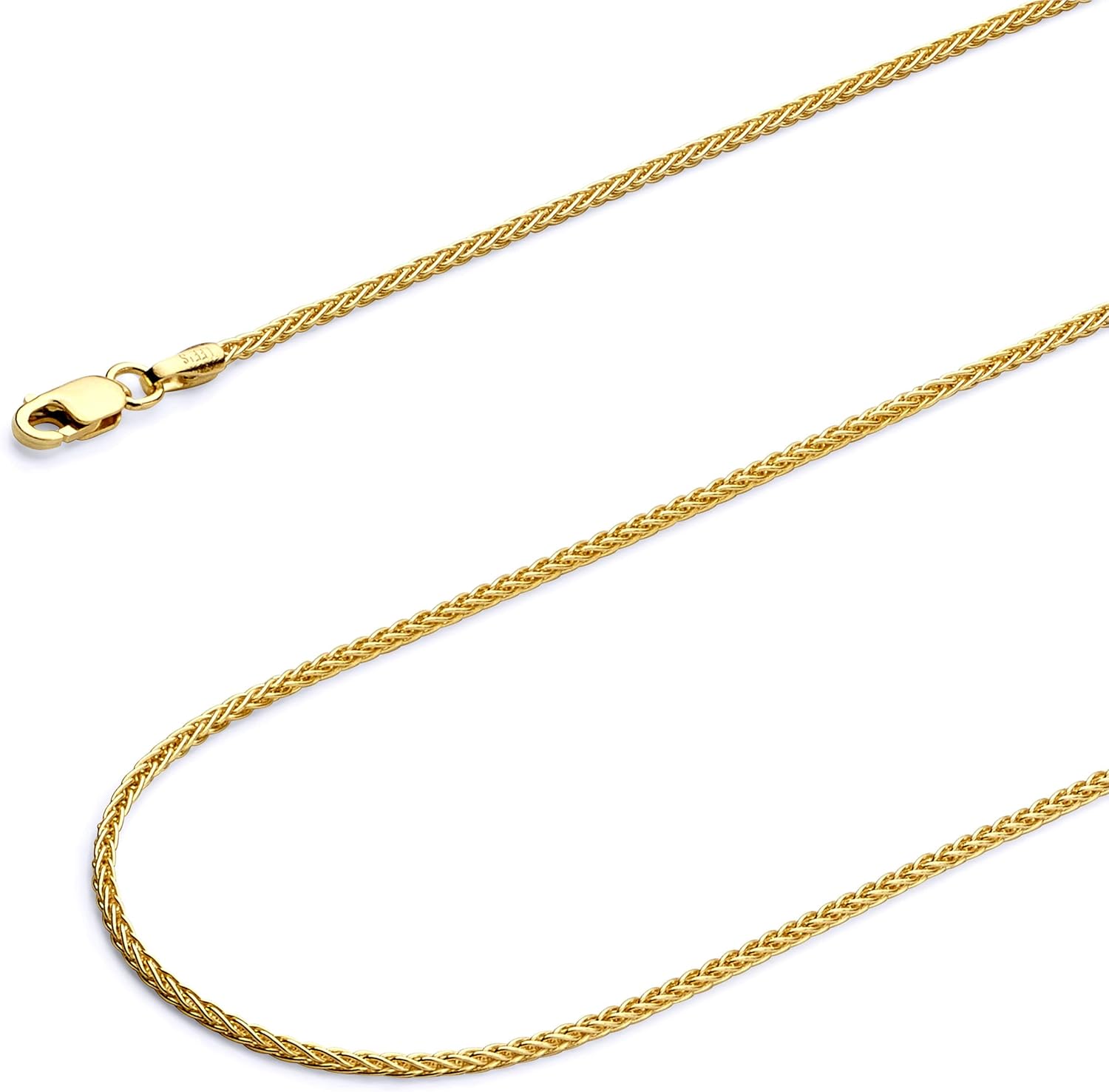 14k REAL Yellow/White/Rose Gold Solid 1.5mm, 1.2mm, 1mm Braided Wheat Chain Necklace with Lobster Claw Clasp