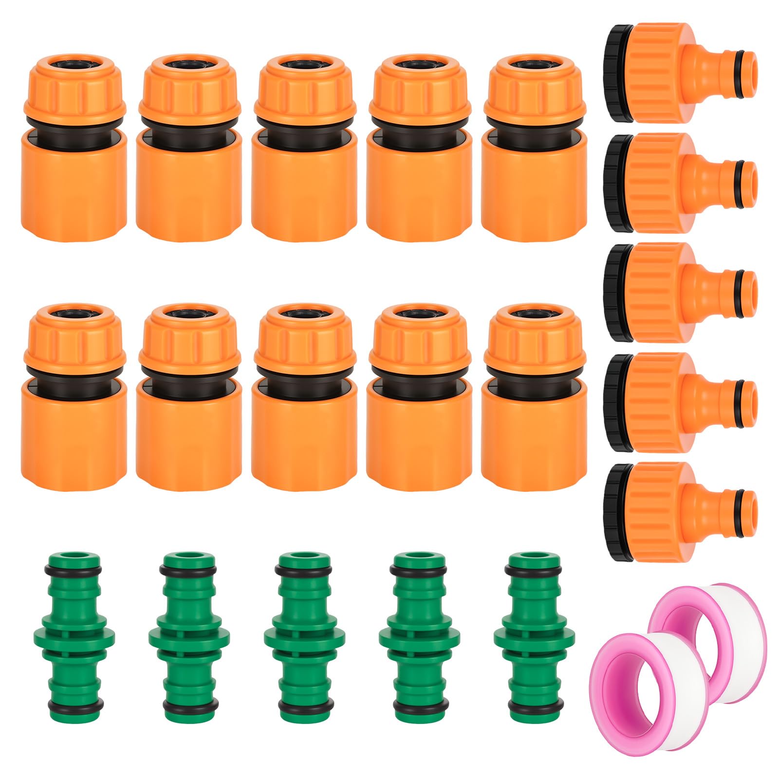 XTDMJ 20 Pcs Garden Hose Tap Connector Hose Pipe, 10 Hose End Quick Connector, 5 Double Male Snap connectors, 5 HosePipe Tap Fitting 1/2 Inch and3/4 Inch Size 2-in-1etc