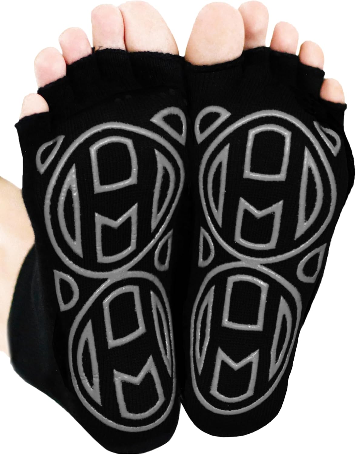 Mato & Hash Toeless Half Toe Yoga Socks With Grip 6 PK Black/Grey M/L