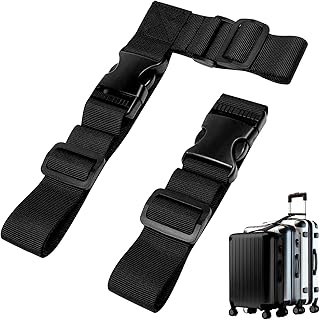 2-Pack Adjustable Luggage Connector Straps – Heavy Duty Add-A-Bag Attachment for Connecting 3 Suitcases, Black with Secure Buckles
