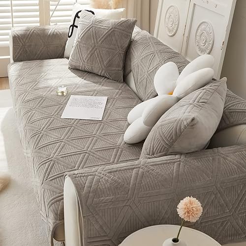 Miniatura 6 de vctops Funda gruesa de terciopelo para sofá modular, funda acolchada geométrica para sofá modular, funda suave y antideslizante, protector de