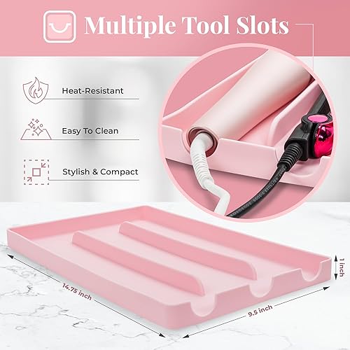 Miniatura 5 de PROBLEM FIXED Soporte para alisador de pelo de plancha plana, organizador de herramientas para el cabello, tapete resistente al calor de hasta 428