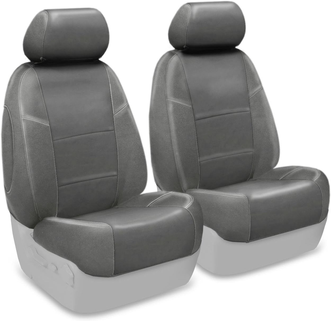 Coverking Custom Fit Front 50/50 Bucket Seat Cover for Select Nissan 240SX Models - Premium Leatherette Solid (Medium Gray)