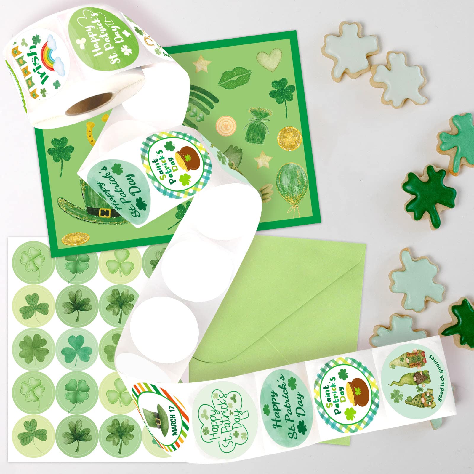 Rollo De 500 Pegatinas Del Día De San Patricio, Etiquetas Autoadhesivas, image size:1600x1600