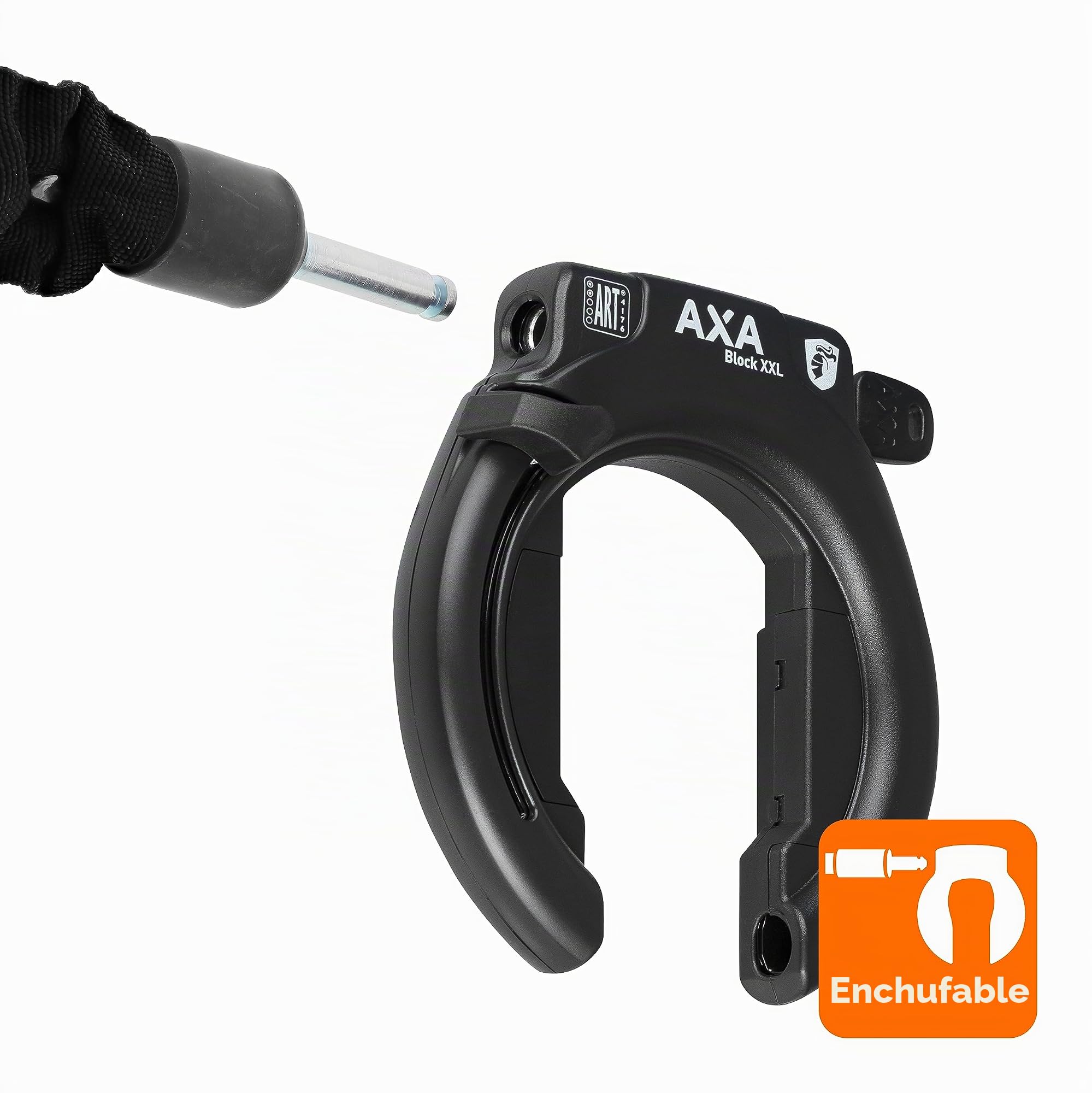 AXA Block XXL - Candado para cuadro + cadena ULC 100 con bolsa - Candado para bicicleta con cadena plug-in - Nivel de seguridad 12 - Longitud 100 cm - Llave no extraíble