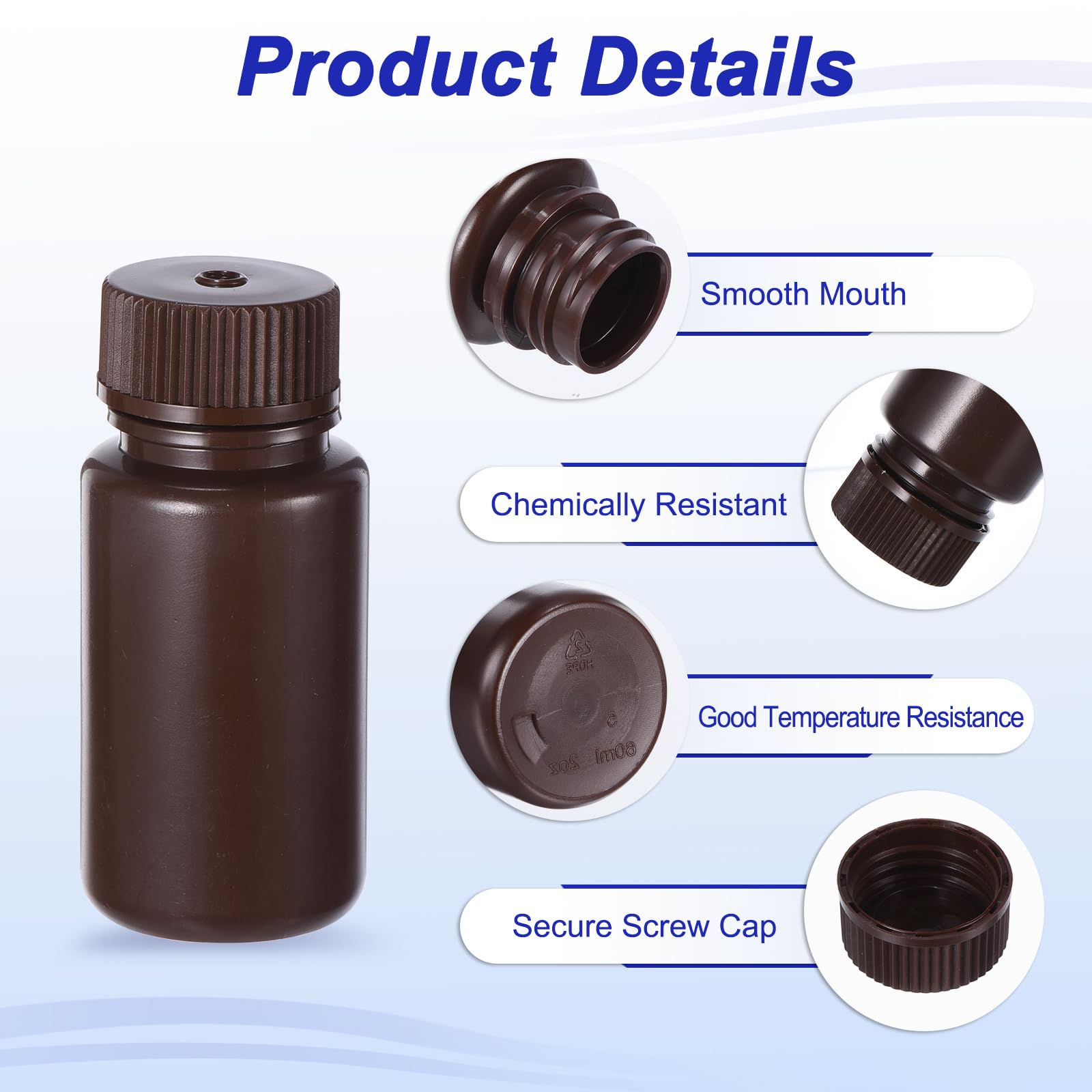 PATIKIL 200pz Boccette 60ml Reagenti, Boccette PE Bocca Larga Tappo Vite per Conservazione Acqua, Reagenti, Liquidi e Campioni Solidi Laboratorio, Ambra