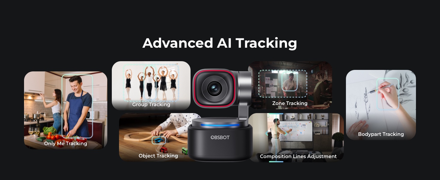 OBSBOT Tiny 3 Lite Webcam 4K con Audio Espacial AI – Cámara PTZ con AI Tracking, Sensor 1/2, Tri-Mic, Control De Voz, 120FPS, HDR, Webcam PC/Mac, Streaming, Meeting, Switch 2