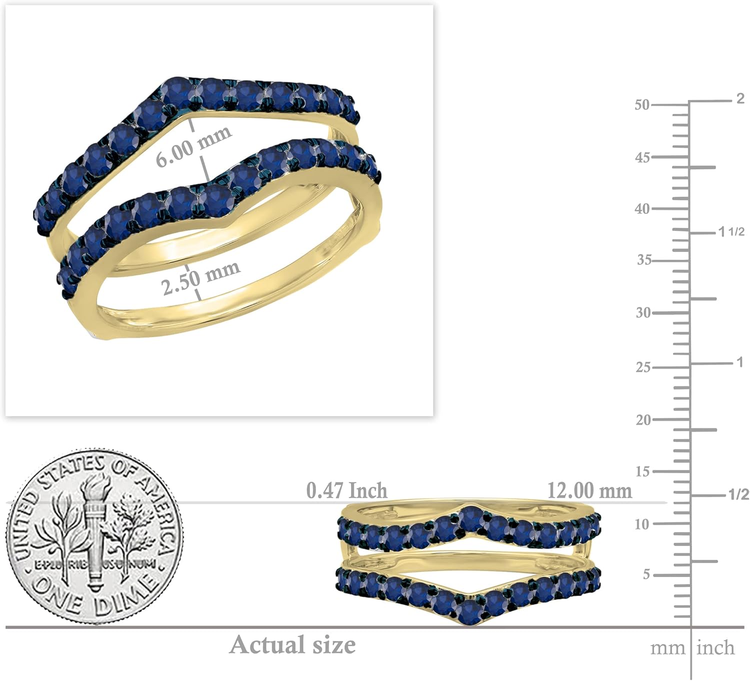 Dazzlingrock Collection Round Blue Sapphire Anniversary Wedding Band Enhancer Guard Double Ring, 14K Solid Gold