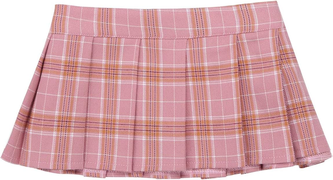 Jhaoyu Women Japanese Schoolgirl Mini Plaid Pleated Skirt Mid Waist A Line Skater Tennis Skirts