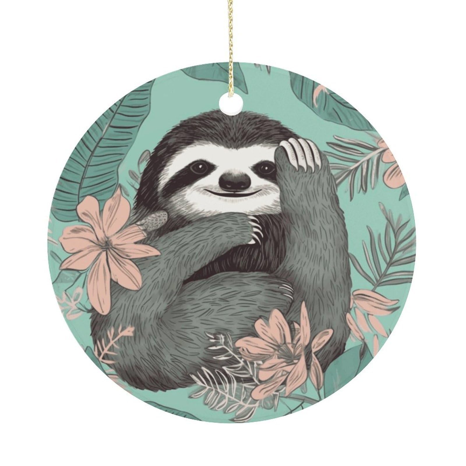 Animal Sloth Mint Green Christmas Ornaments Colorful Round Ceramic Ornament Christmas Hanging Decor Christmas Tree Decorations Xmas Keepsake for Women Men Xmas Holiday Party