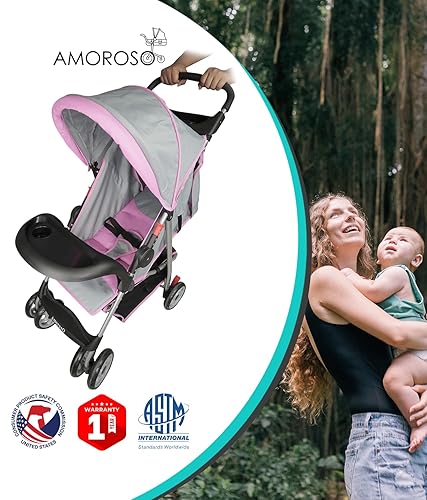 Miniatura 10 de AmorosO Cochecito individual - Cochecito de bebé con cuatro ruedas - Cochecito ligero - Cochecito convertible con espacio de almacenamiento