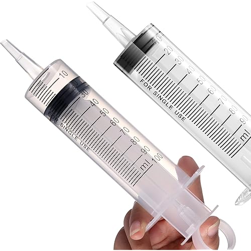 2 Pack Large Syringes (100 ML), Plastic Garden Industrial Syringes for Scientific Labs, Measuring, Watering, Refilling, Filtration Multiple Uses ，More Size Choice：150ML