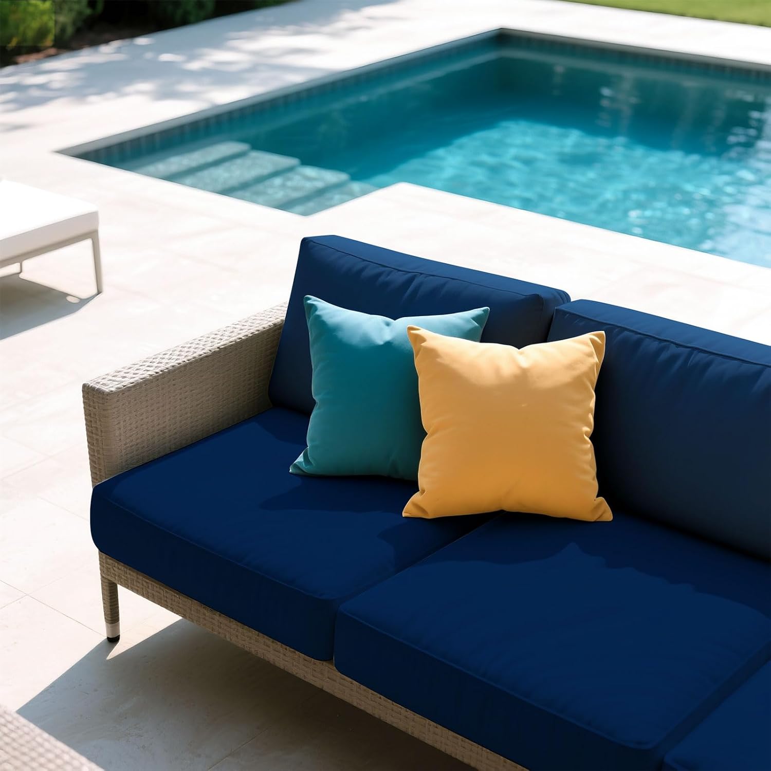 pickyNproud 8Pcs Patio Cushion Covers Stretch Outdoor Couch Cushions Slipcovers Replacement Washable Furniture Protector with Elastic Bottom Sofa Chair Seat Cover, Navy Blue