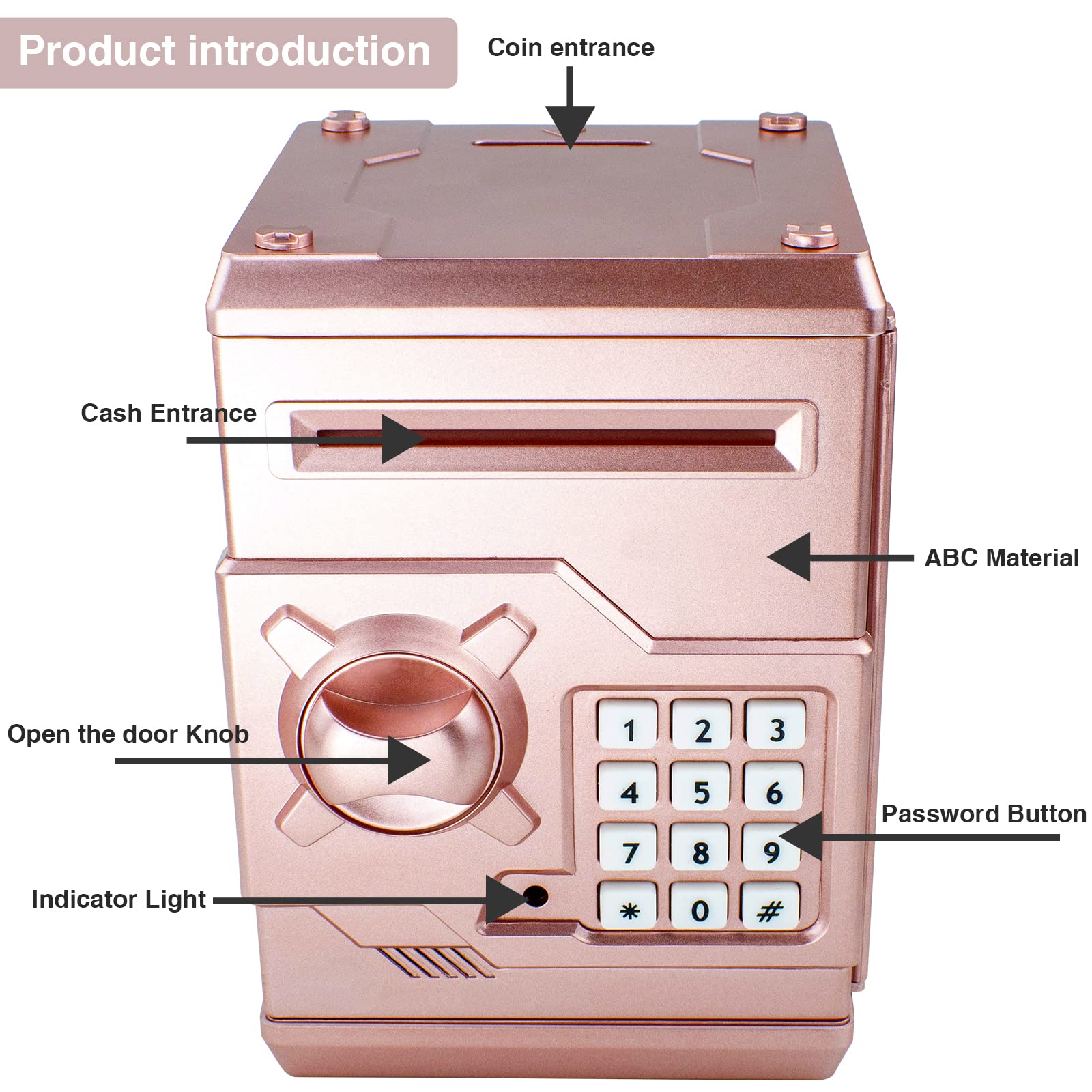 Tirelire Électronique ATM Avec Code Secret – Or Rose, Mini Coffre-Fort Pour Enfants, Aspire Billets & Pièces