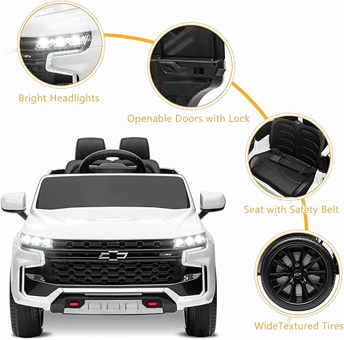 Miniatura 2 de Winado Auto de paseo de 12 V con control remoto, vehículo eléctrico con licencia Chevrolet Tahoe a batería para niños, camión todoterreno para niños