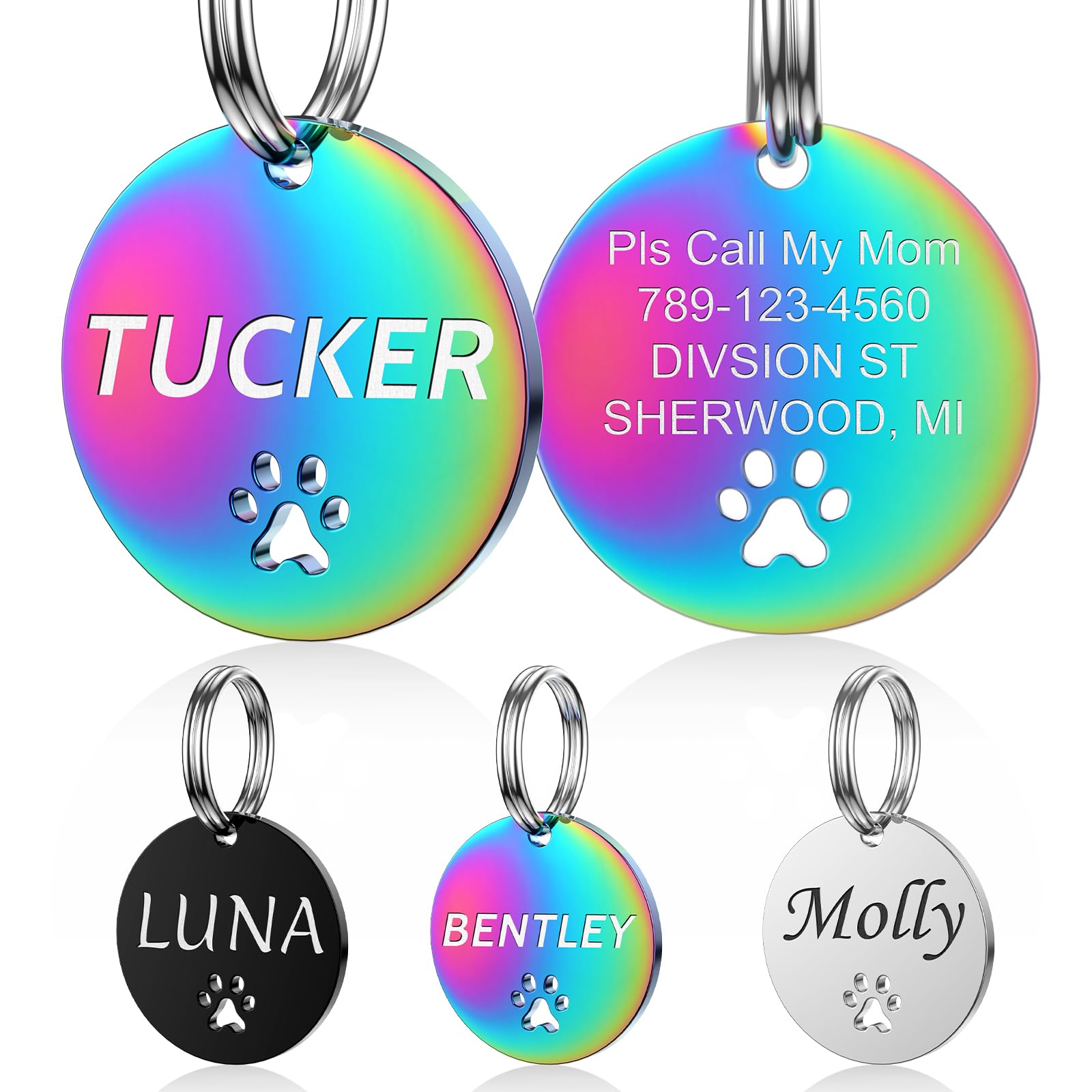 Dog Tags Personalized for Pets - YEHANTI Personalized Dog Tags with Dog Paw, Durable Stainless Steel Pet ID Tags for Small Large Dogs Cats, Custom Dog