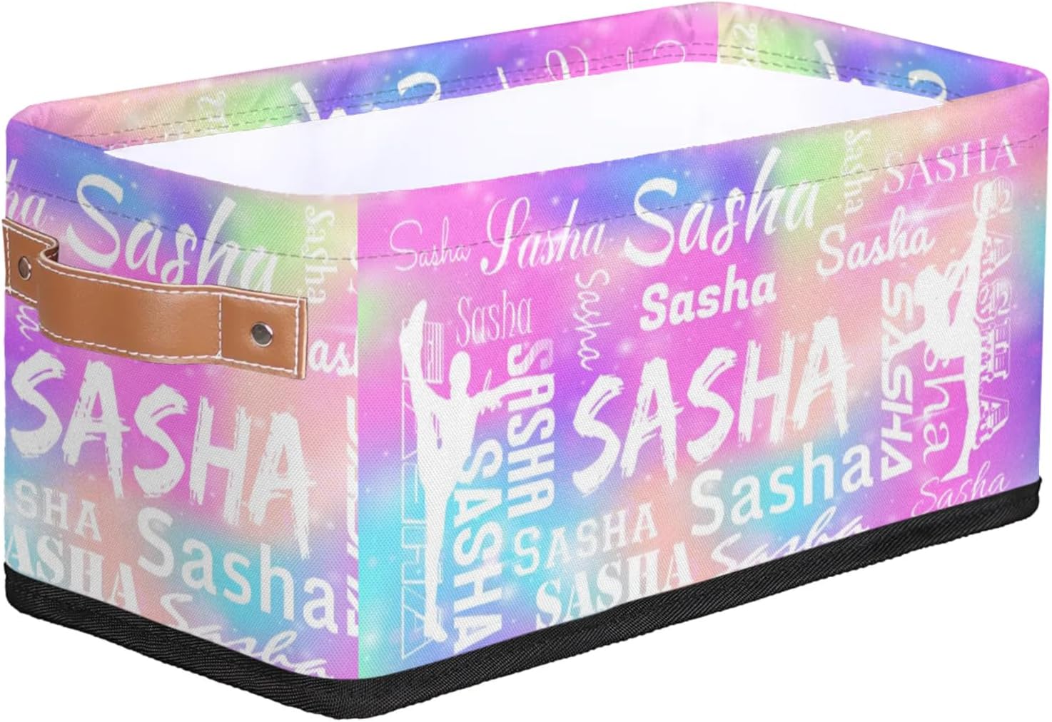 Personalized Gymnastic Storage Basket Bins with Handles, Custom Name Closet Shelf Organizer for Towels Blanket Organizing, Colorful Glitter Themes Custom Storage Box