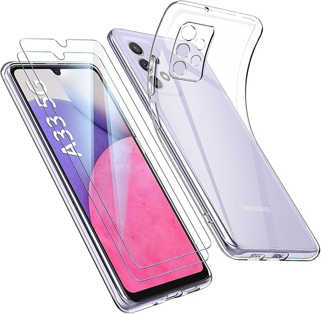 Qasyfanc Case Compatible with Samsung Galaxy A33 5G with Camera Protection and 2 Screen Protector, TPU Silicone Crystal Clear Soft Cover Flexible Transparent Shockproof Cover