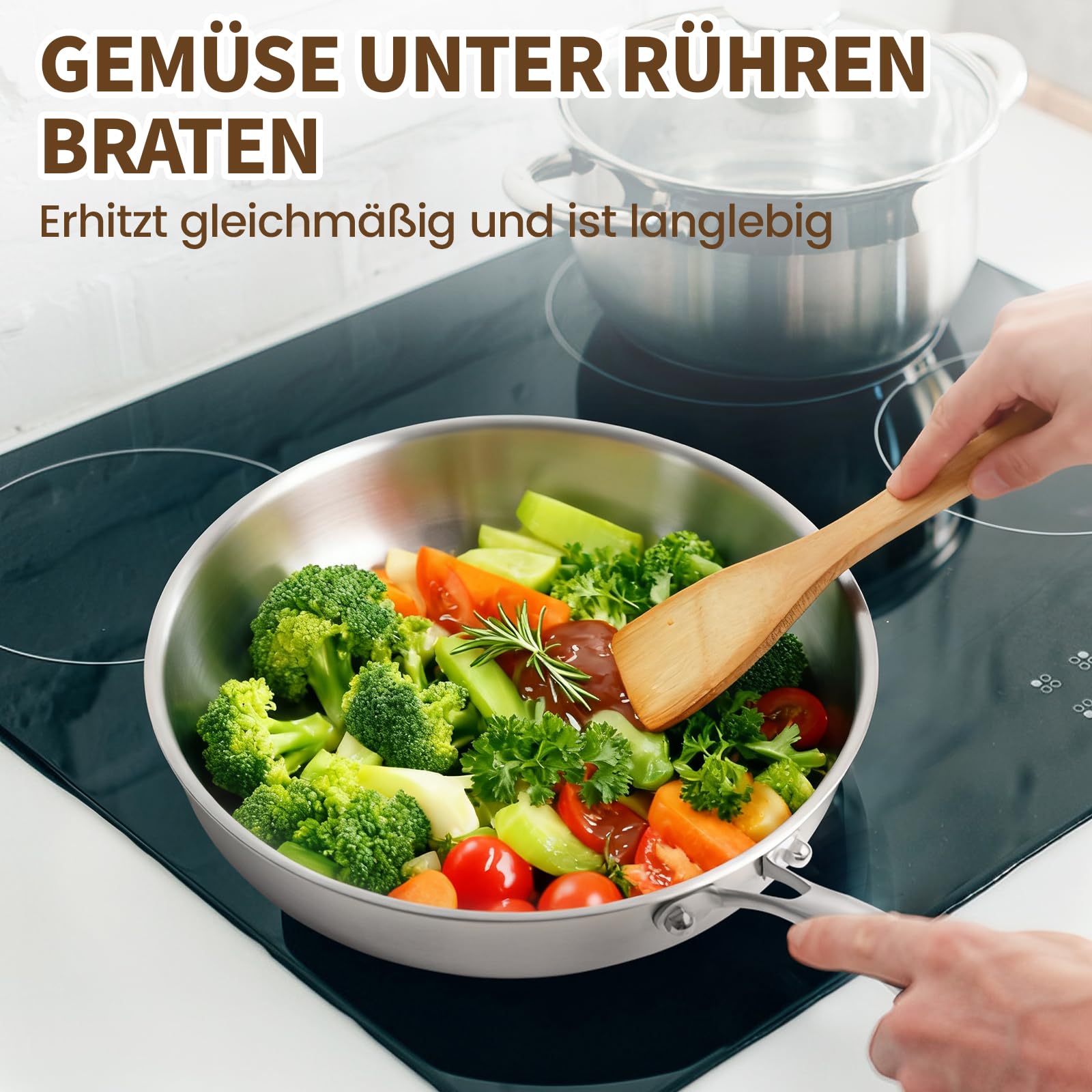 GOLDEN KEY Edelstahlpfanne Set 28 24 20 cm, Bratpfannen Edelstahl Induktion unbeschichtet, Edelstahl Pfanne ohne beschichtung,Stainless Steel Pan Set Für alle Herdarten Ofenfest Spülmaschinenfest