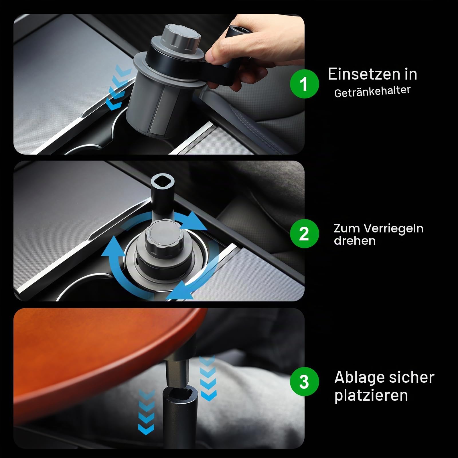 Laptoptisch Auto, Höhenverstellbarer Autotisch mit Drehbarem Holz Halter für Getränke, Notebook Tisch Ablage für Beifahrer & Rücksitz, Kompatibel mit Tesla Model Y/3, Ford F-150 Explorer Maverick