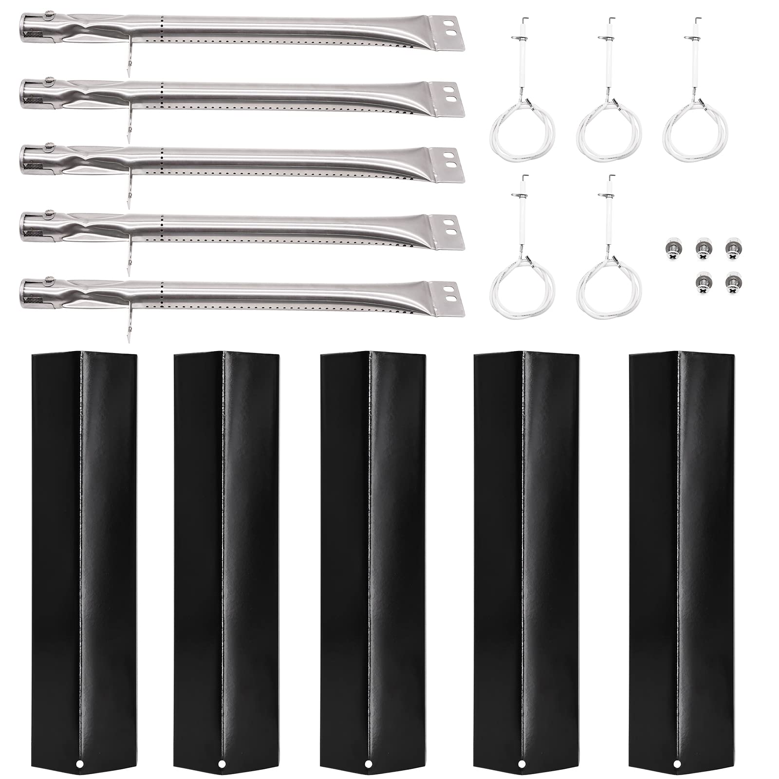 Aibabcue Grill Replacement Parts Kit for Brinkman Brinkmann 810-3660-S, 810-2512-S, 810-2511-S, 810-2511-F Gas Grill Model, Heat Plate Shield Tent, Stainless Steel Grill Burner Tube, Igniter