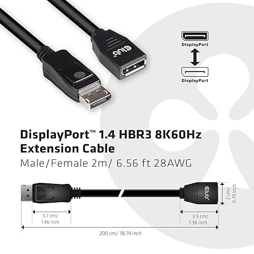 Miniatura 2 de Club 3D Cable de extensión CAC-1022 DisplayPort 1.4 HBR3 8K60Hz o 4K144Hz MF 6.6 ft 6.56 pies