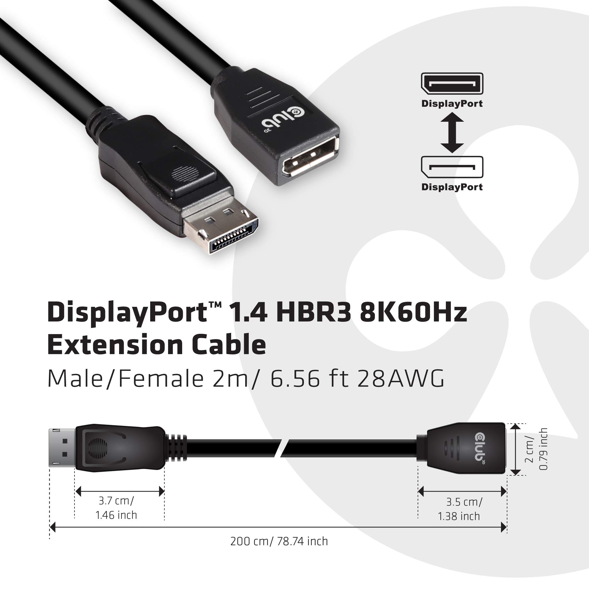 Minipoページ Club 3D kabel DisplayPort 1.4 przedłużacz 2 m, CAC-1022
