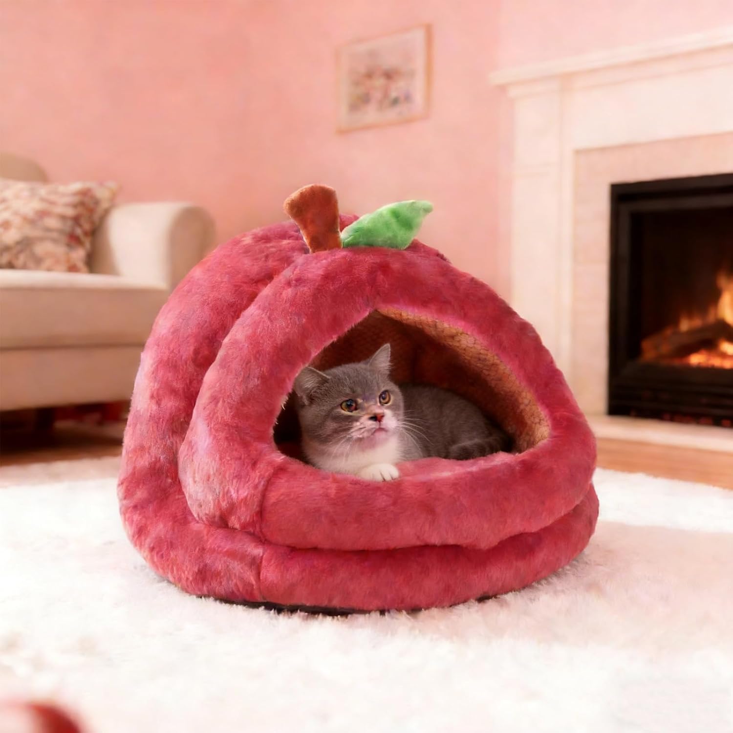Self Heating Cat Bed, Graphene Self Warming Cat Cave with Plush Cushion Design & Anti-Slip Bottom, Skin-Friendly Fleece Indoor Sleeping House for Small Medium Cats. (#B,Large)