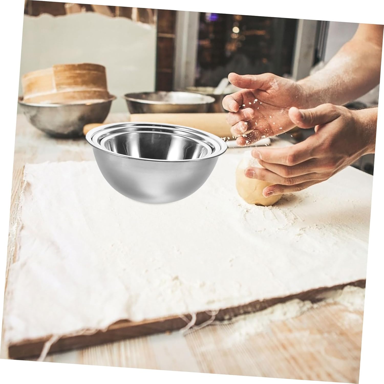 Cabilock 3Pcs Stainless Steel Mixing Bowls Baking Cooking Serving Versatile Kitchen Bowls Easy to Clean Compact Design for All Kitchen Needs