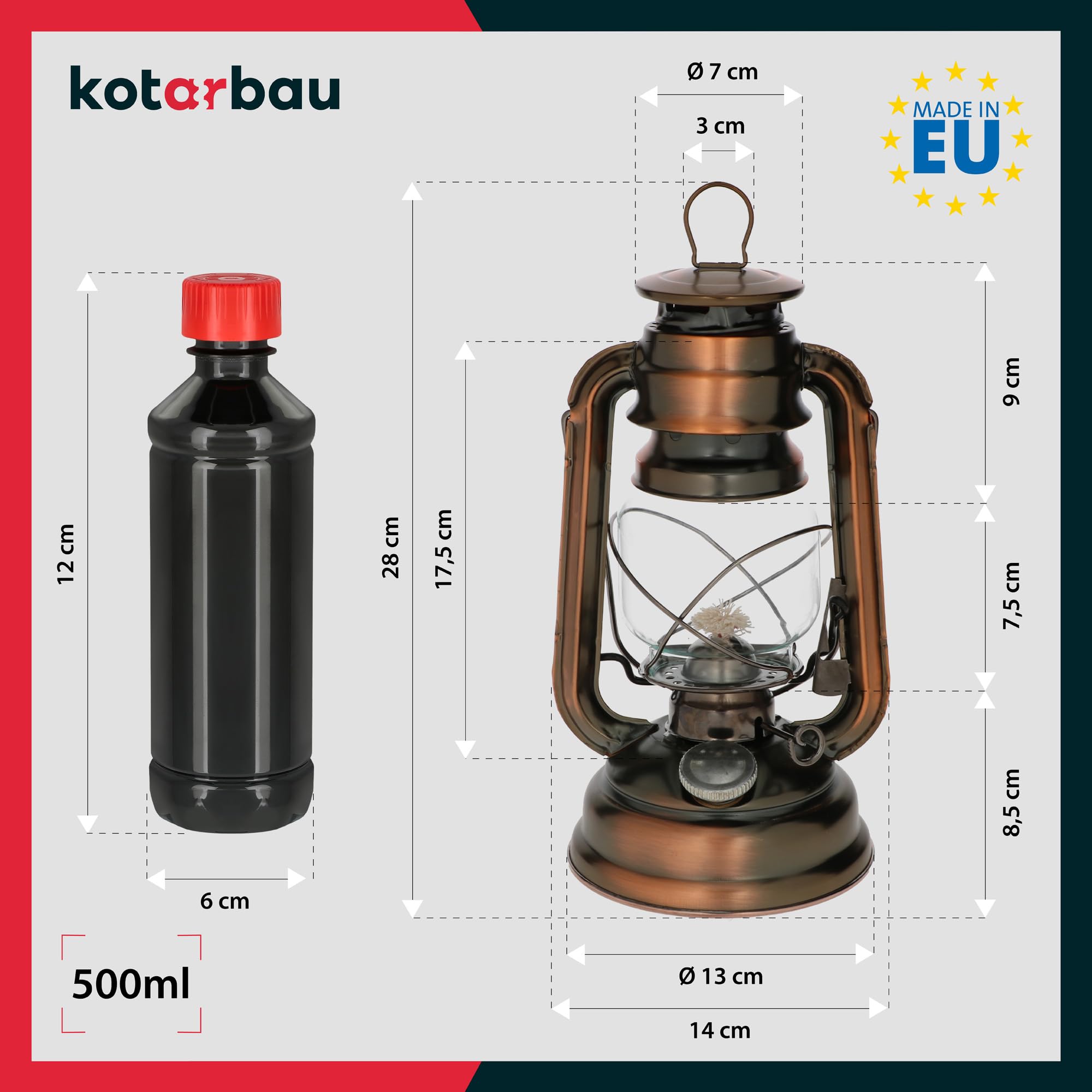 KOTARBAU Lampe à huile avec support pour mèche de pétrole rechargeable avec mais lampe tempête et lampe de table en bronze