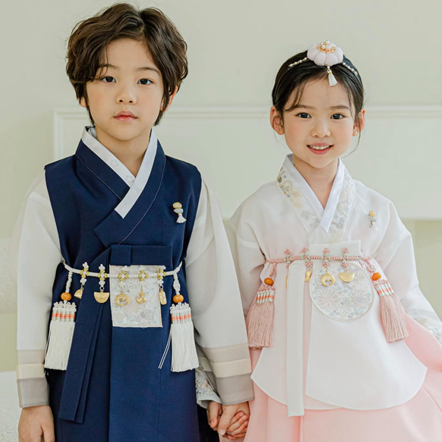 Striped Sleeves Coral Dangui Girl Hanbok for 100~15y/o Korean Dress Baby Kids Hanbok Dol Baekil