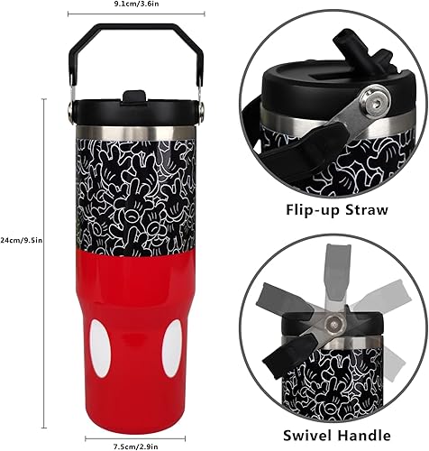 Miniatura 5 de Vaso de 30 onzas con asa y pajilla, botella de agua de acero inoxidable con aislamiento de doble pared con tapa con asa superior, vaso a prueba de