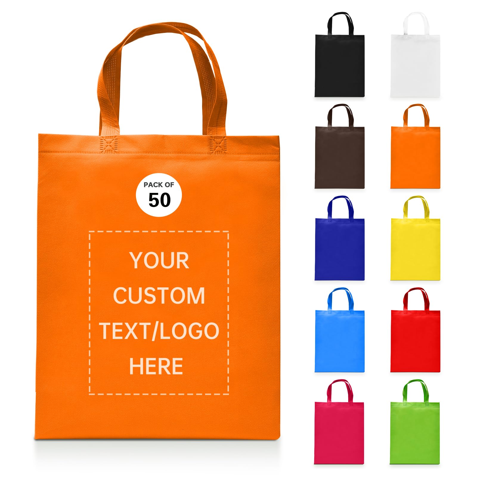 JEOHLORY Custom Tote Bags Set of 50, Bulk Pack Grocery Shopping Travel Business Activities advertisement Reusable Bag