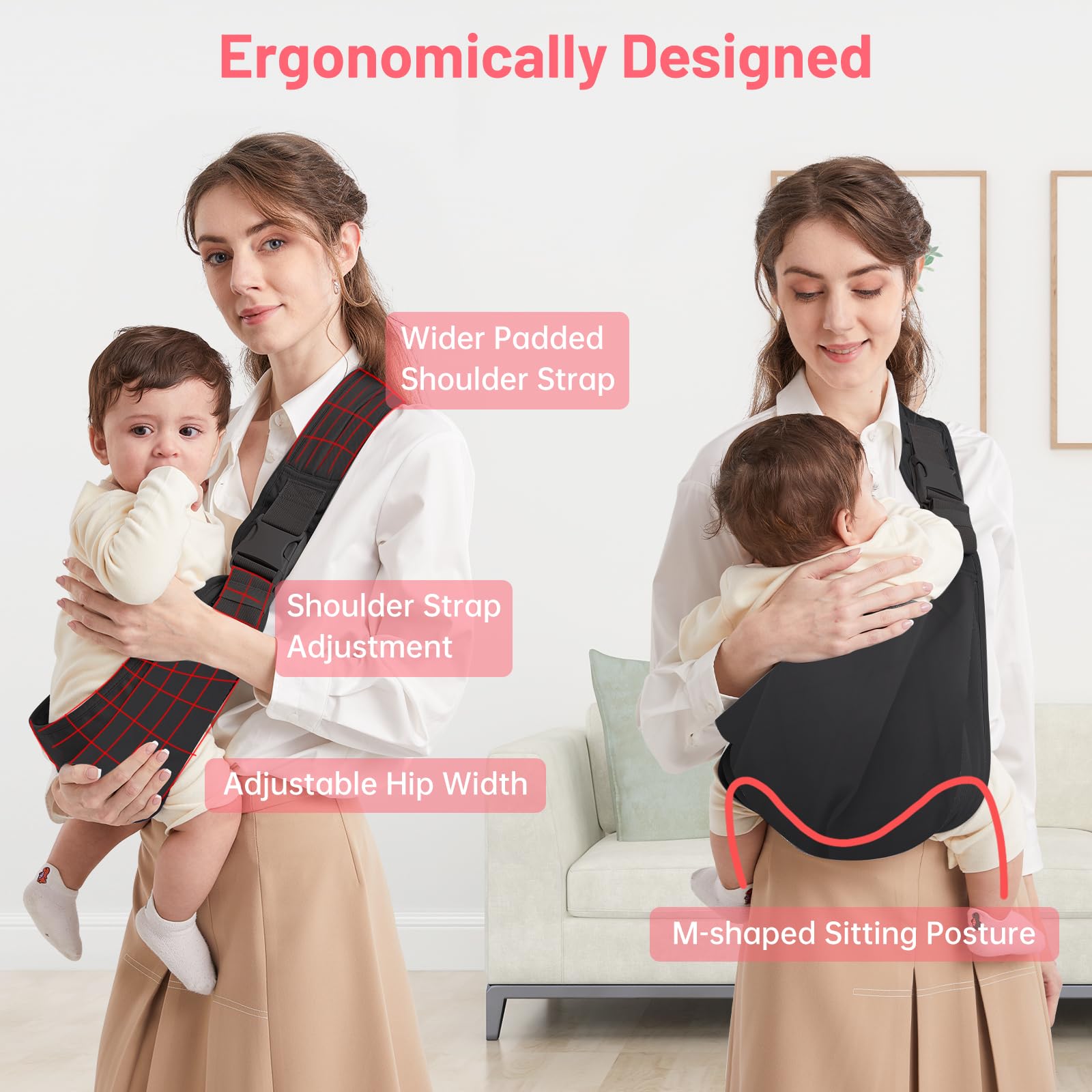 Mumgaroo Fascia Porta Bebe, Marsupio Neonato, Fascia Neonato Multifunzionale On the Go, Marsupio Neonato 0-36 mesi, Tutte le Stagioni, Fino a 15KG, Nero