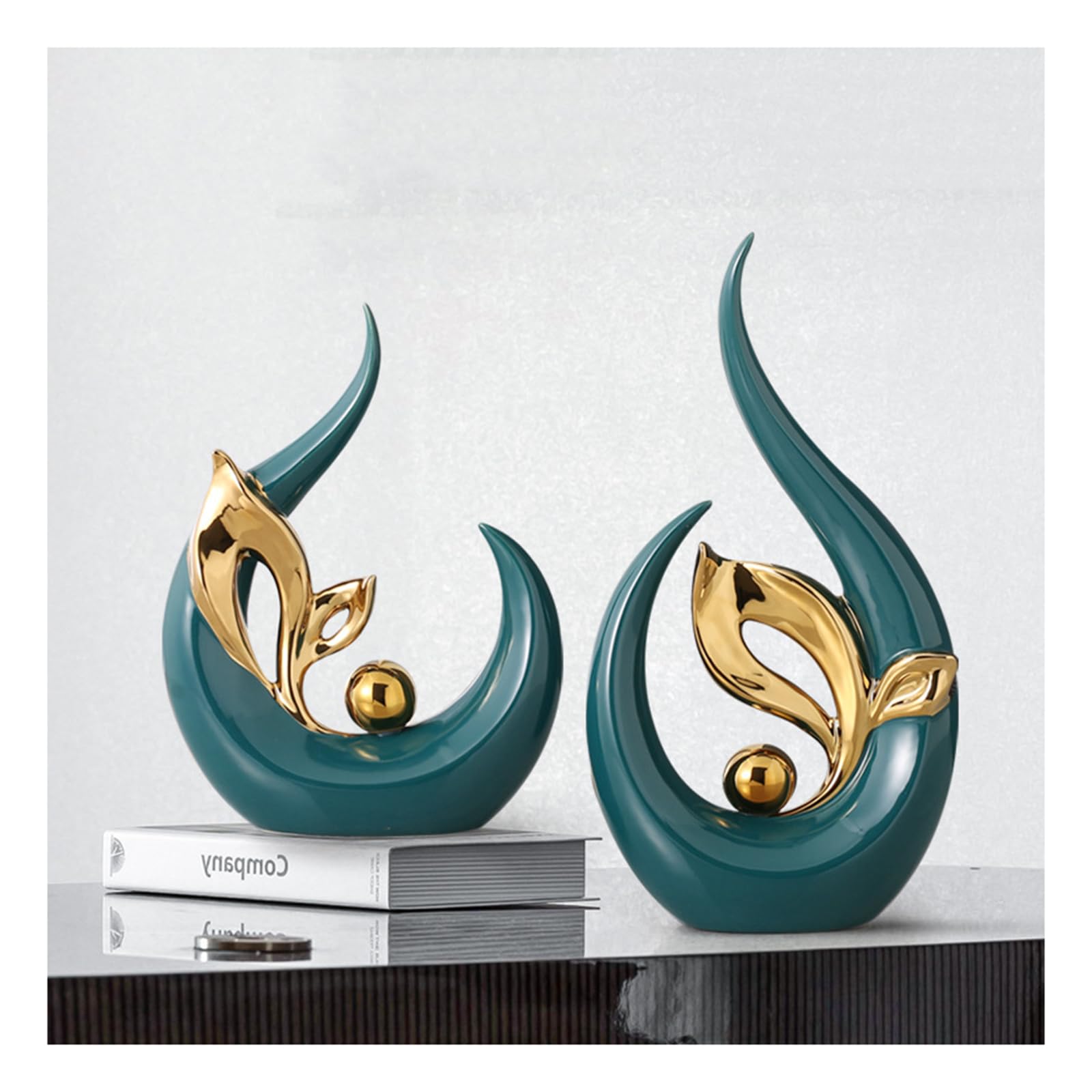 Scultura in Ceramica, Sculture astratte Moderne Deco, per Oggetti Decorativi per Ufficio, Decorazione Soggiorno, Camera da Letto, Appartamento,Verde