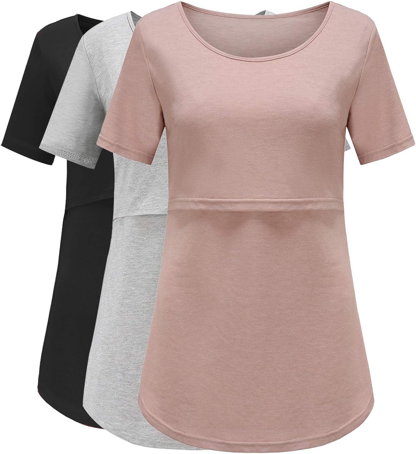 Jezero Women's 3 Pack Maternity Nursing Tops Short&Long Sleeve Round Neck Breastfeeding Tunic Shirts at  Women’s Clothing store