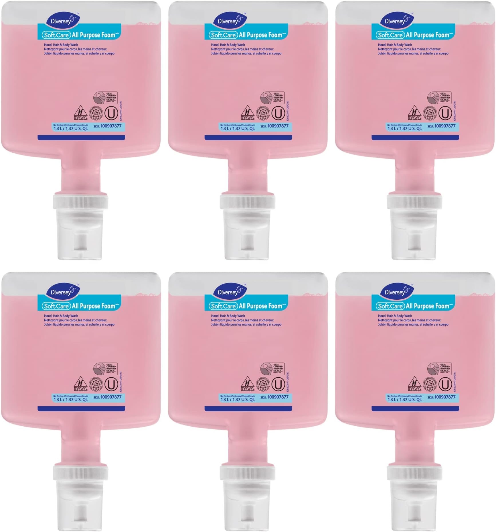 100907877 Soft Care All Purpose Foam, Commercial Liquid Hand Soap & Hair & Body Wash, For IntelliCare dispenser, Citrus Scent, 1.3-Liter (Pack of 6)
