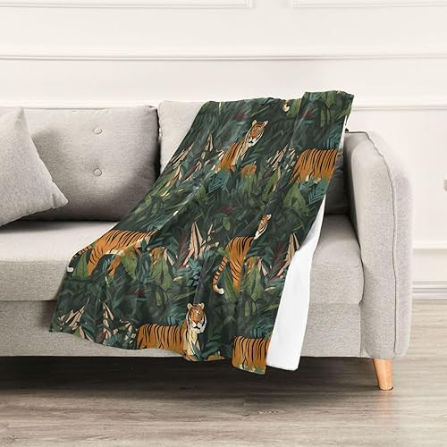 Miniatura 5 de Botanical Green Tigers Pattern Ultra-Soft Fluffy Blanket, Cozy All Season Use Plush Blanket Adults Kids Sofa Travel Living Room Throws 60x90 Inches