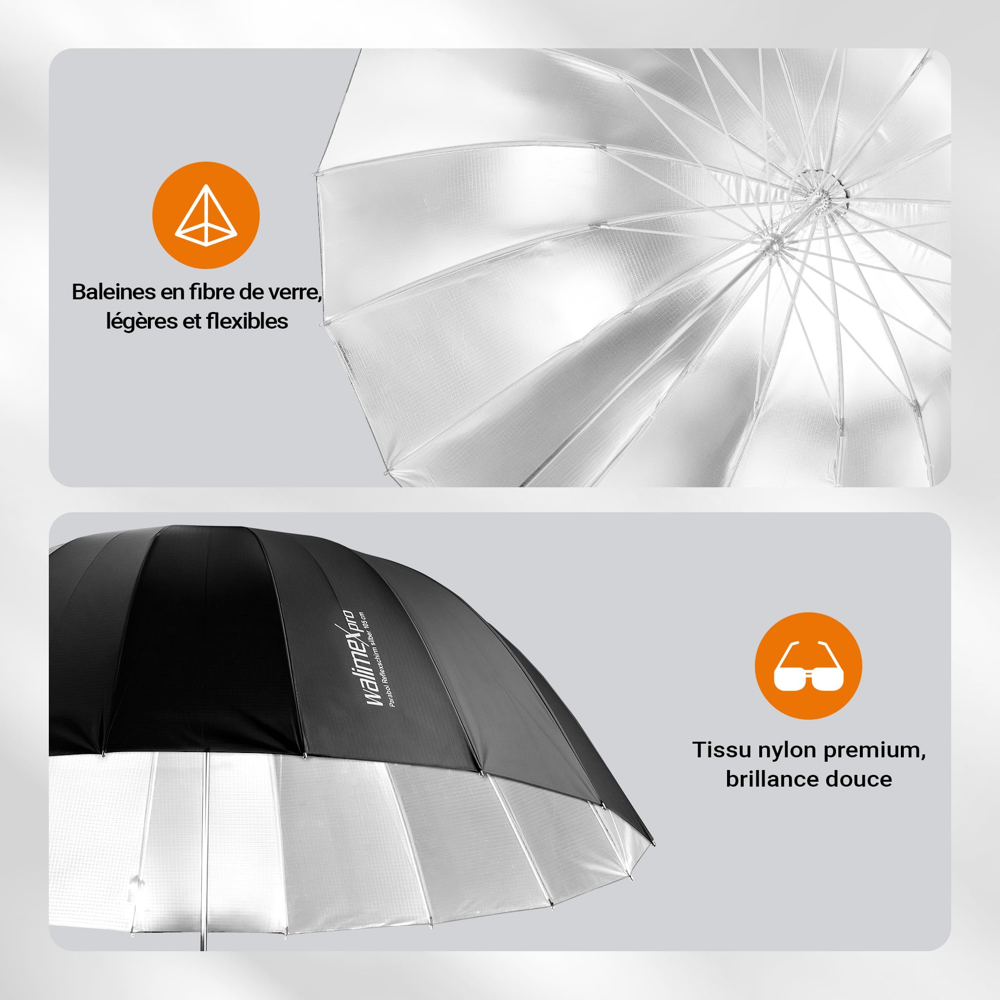 Walimex pro Parabol Réflecteur Noir/Blanc Ø 165 cm pour Une lumière Douce