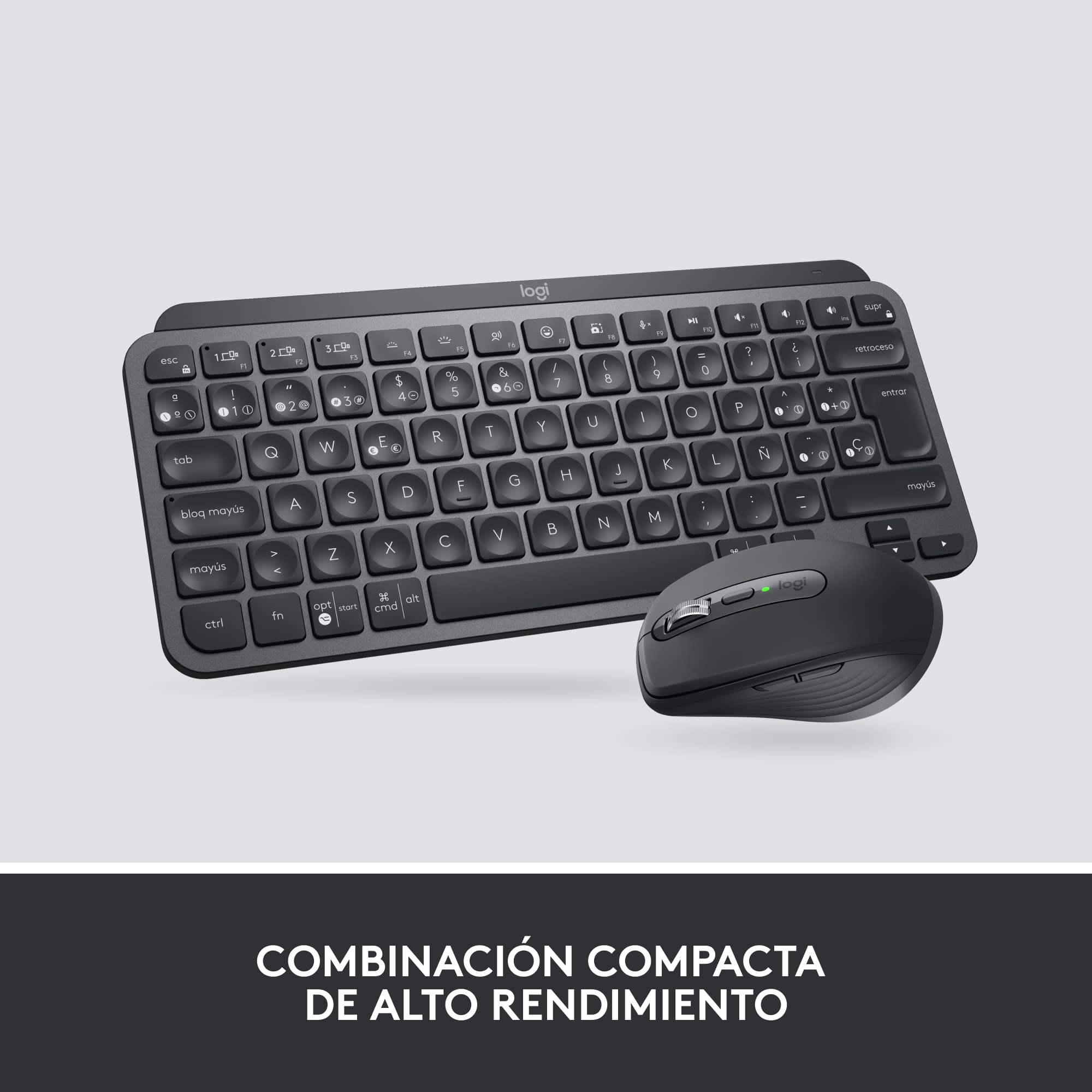 Logitech MX Keys Mini Combo para Empresas, Compacto, Teclado y ratón inalámbricos, tecnología Logi Bolt, Bluetooth, Certificado para Windows/Mac/Chrome/Linux - Gris