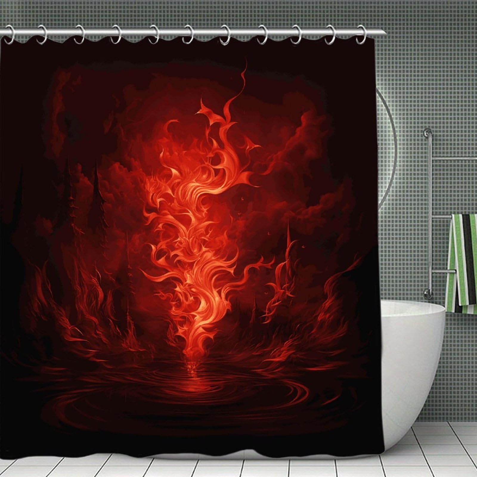 MUSM Red Flame Shower Curtain with Hooks Durable Thick Waterproof Bathroom Shower Curtains Fashion Funny Magic Decor Bath Curtains for Bathtub Shower Partition 71"x71"