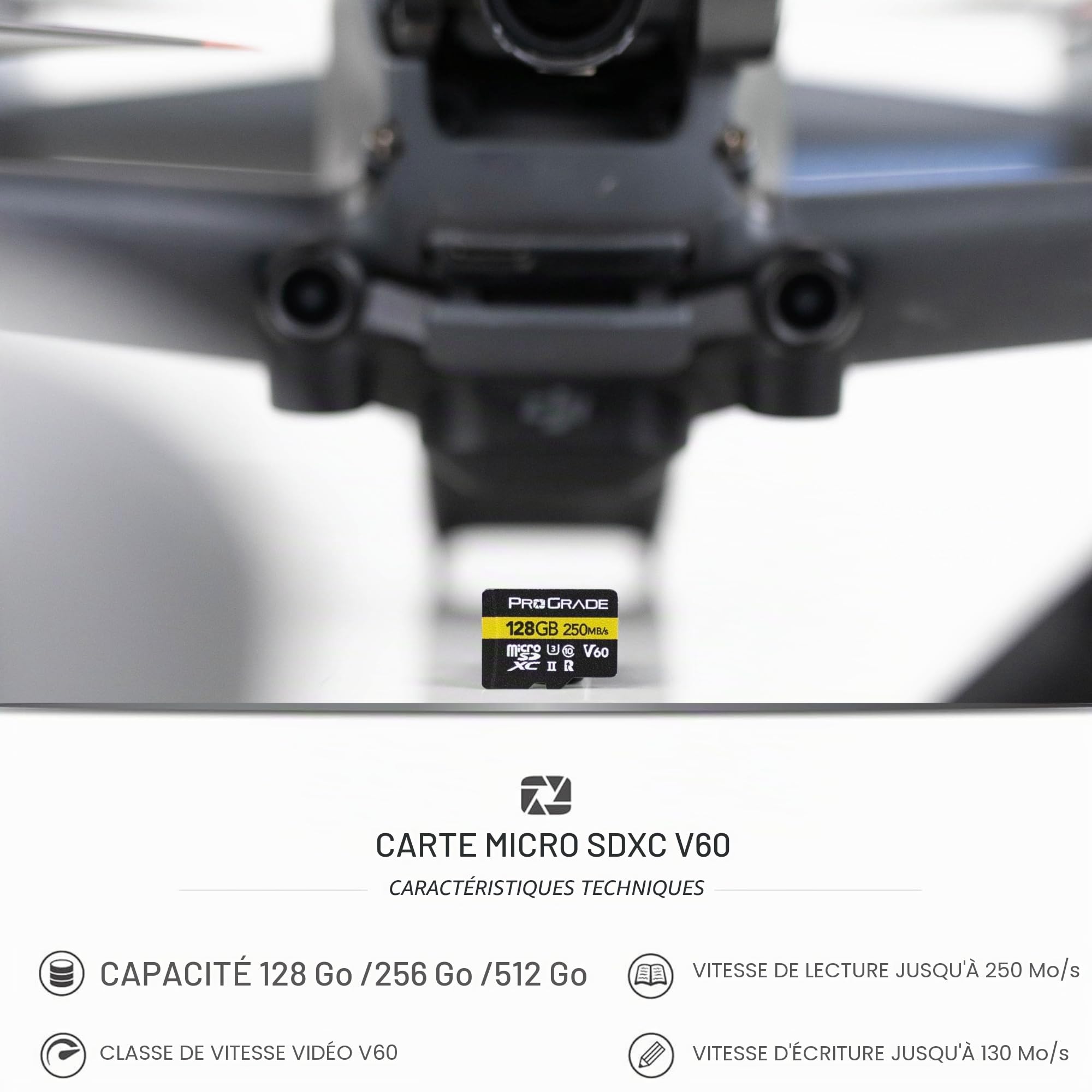 Carte microSD V60 (128 Go) – Testé pour Les appareils à Carte SD Pleine Taille | Jusqu'à 250 Mo/s en Lecture, 130 Mo/s en écriture de ProGrade Digital