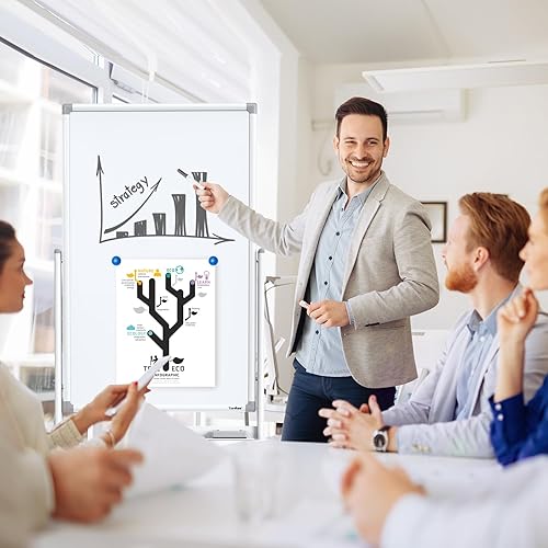 Miniatura 8 de TANKEE - Pizarra magnética de borrado en seco sobre ruedas de 40 x 24 pulgadas, caballete magnético de doble cara, pizarra blanca reversible grande