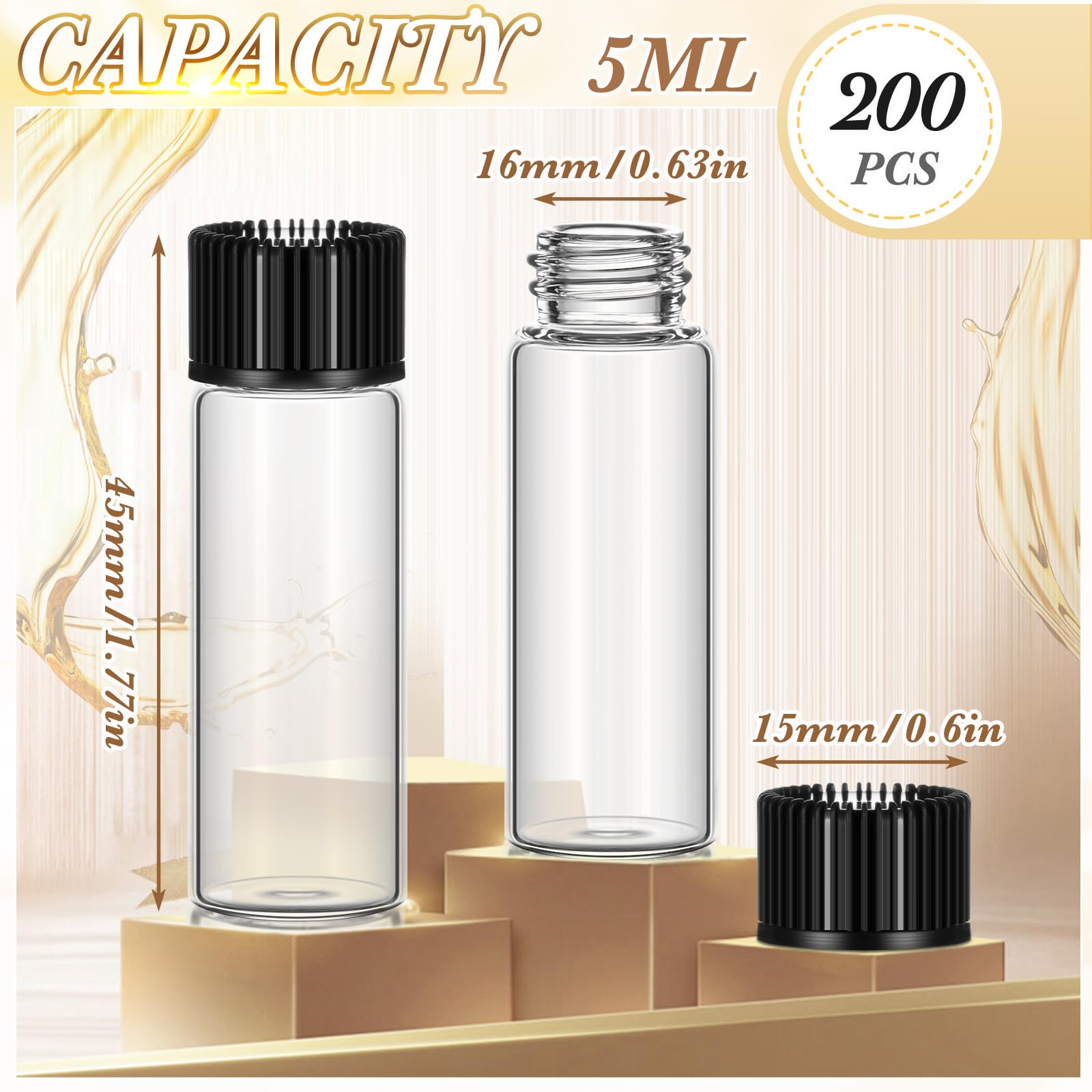 Lallisa 200 botellas de aceite de unción pequeñas de vidrio vacías transparentes con tapas de rosca y tapones de plástico, botellas de aceite esencial de viaje recargables para aceites esenciales,