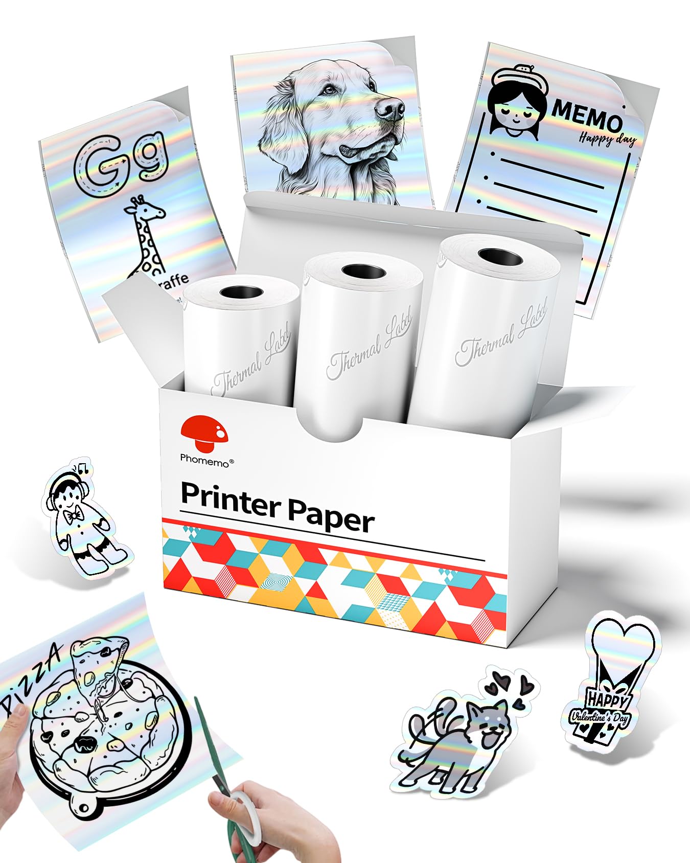Phomemo Holograma - Papel térmico original para impresora T02, M02, M02, M02 Pro, M02X, M02S, M02L, M04S, mini impresora, resistente al agua y calidad de imagen de larga duración para cuaderno, 3