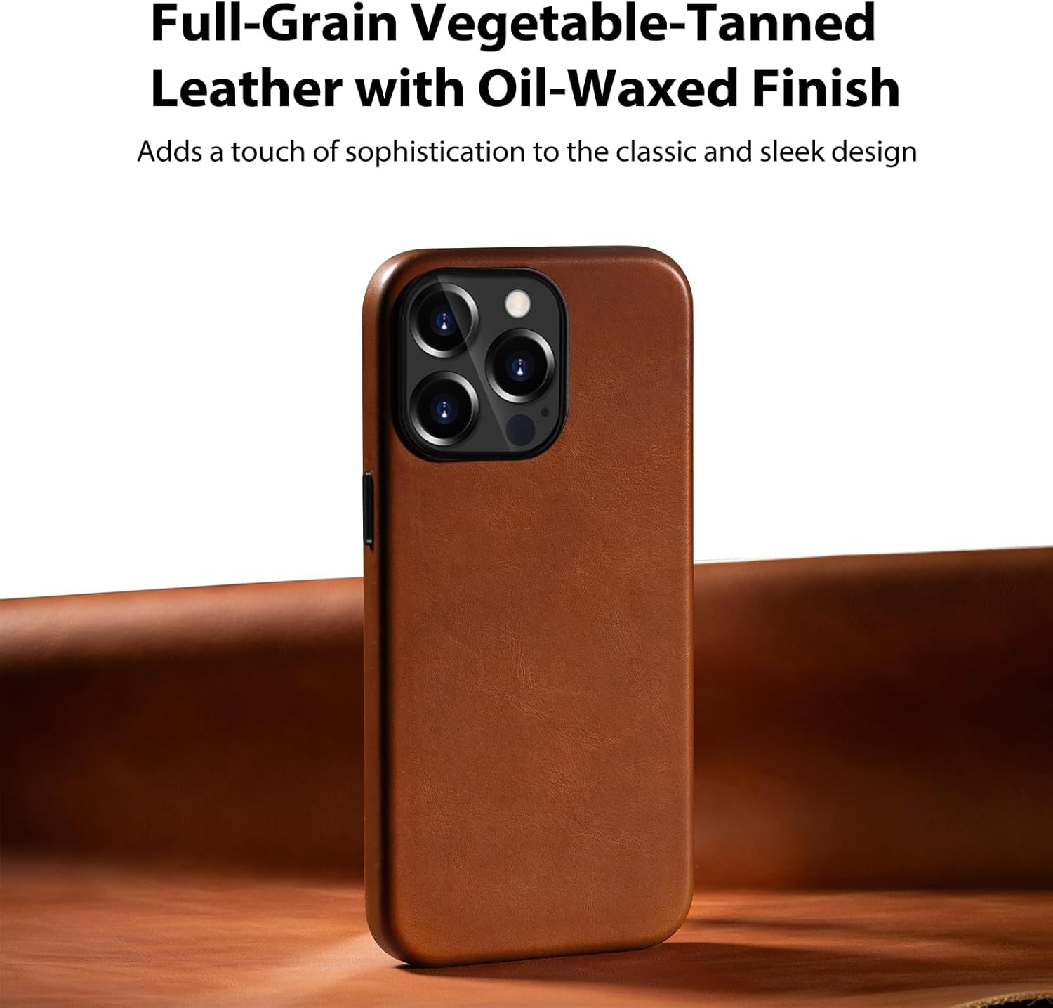 Belemay Compatible with iPhone 12 Pro Max Leather Case, Compatible with MagSafe, Premium Full-Grain Vegetable-Tanned Smooth Leather, Rich Patina, Secure Grip, Metal Buttons Cover (6.7") Saddle Brown