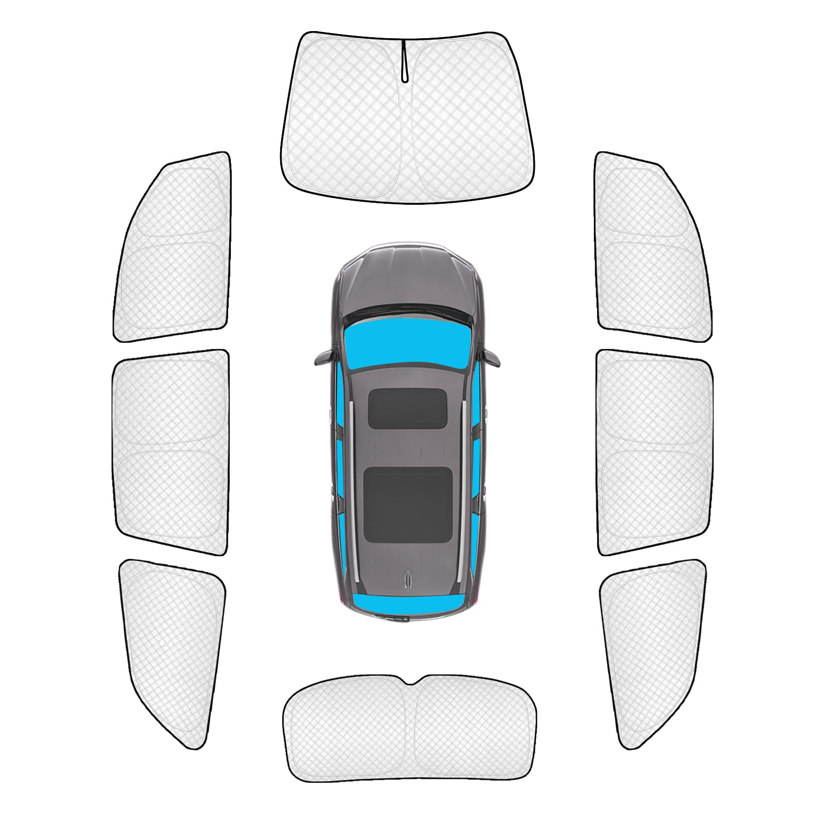 KMF 8pcs Thicken Sun Shades for Honda Pilot 2016-2022 Accessories, Custom Fit Full Car Window Covers Sunshade for Windshield Side Rear, UV Block and Blackout Privacy for Camping Outdoor