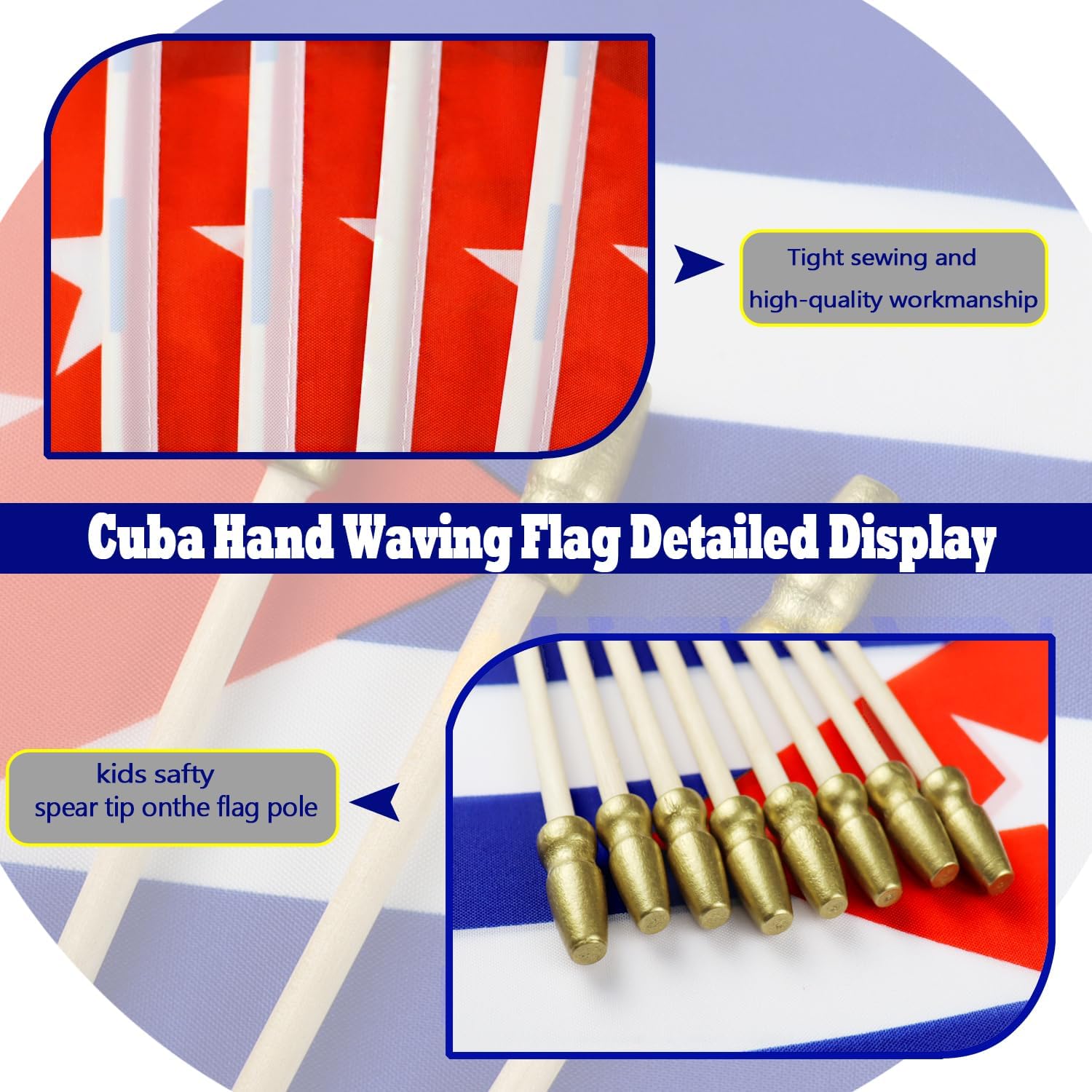 16 Pack Small Cuba Flags on Stick - Mini Cuban Flags with Kid-Safe Spear Top - 5x8 Inch Wooden pole Hand Held Stick Flags for Patriotic Decorations Parades Parties National Flags - Image 4