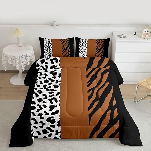 Feelyou Leopard Print Comforter Set Queen Size Zebra Stripes