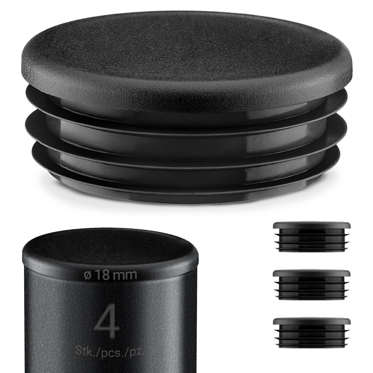 EMFA Lamellar Plugs Round 18mm Black - Plastic Plugs for Round Pipes and Steel Pipes | Pipe Cover End Caps - Pack of 4